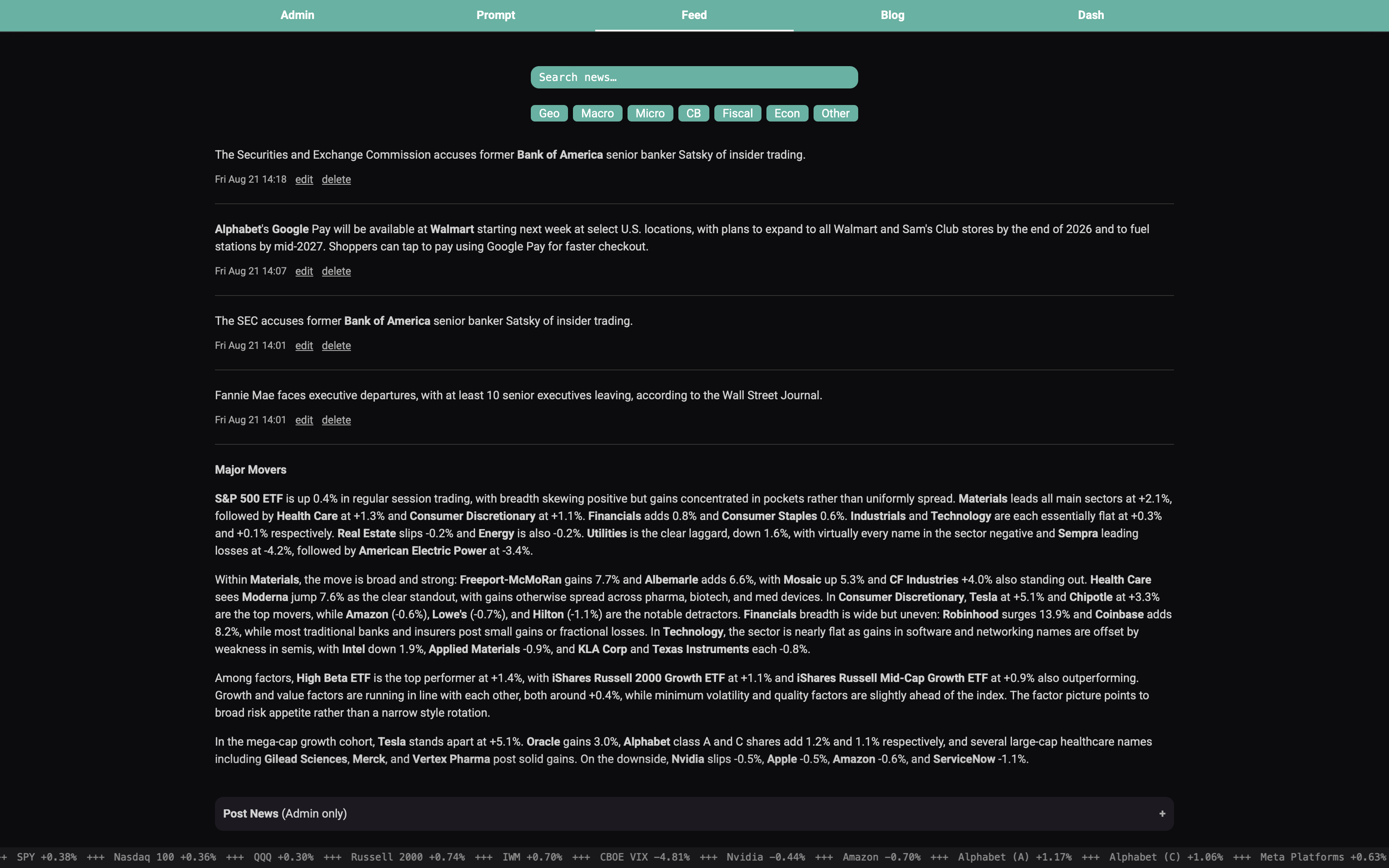 GammaLab real-time market news feed, 1 of 4