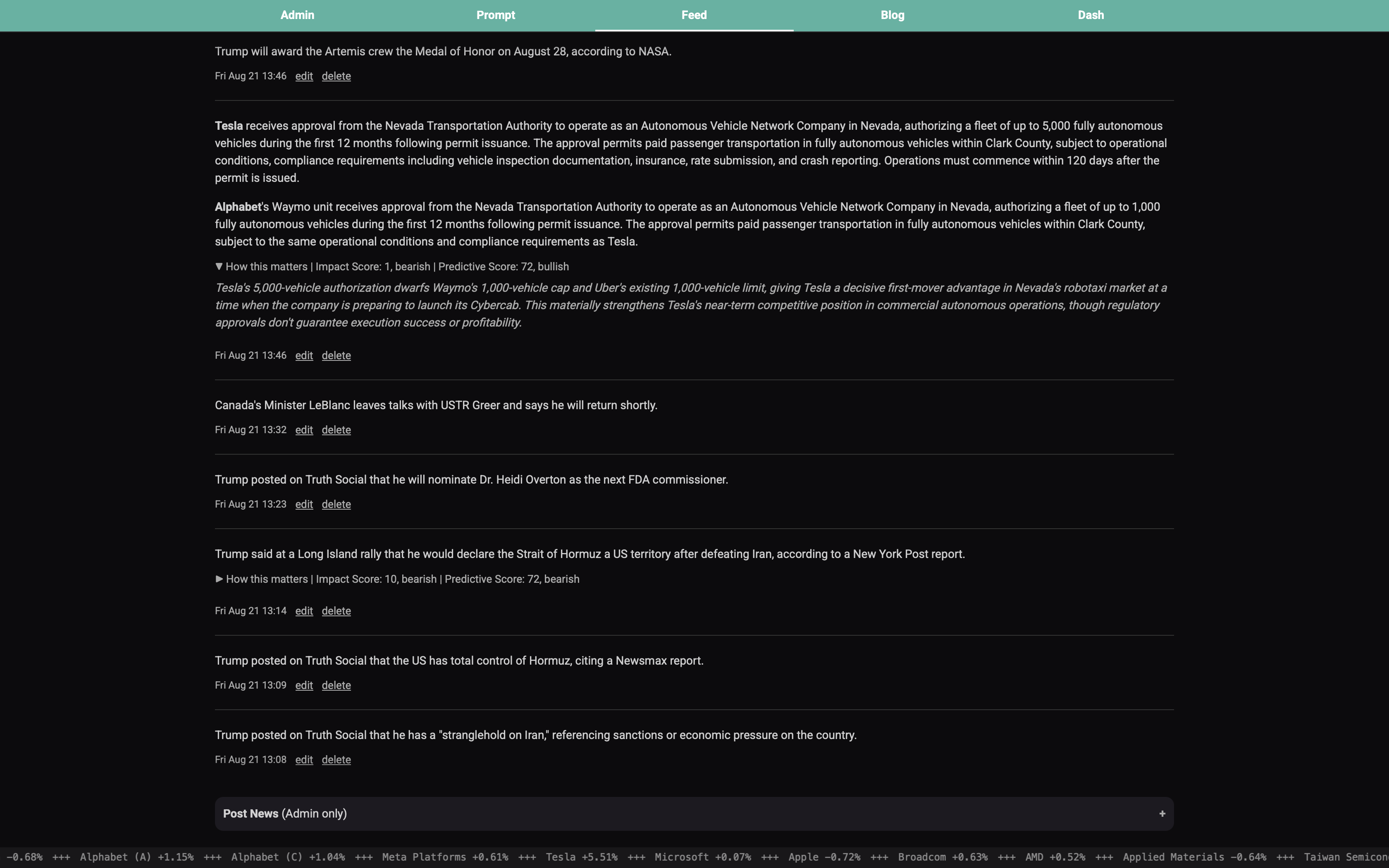 GammaLab real-time market news feed, 3 of 4